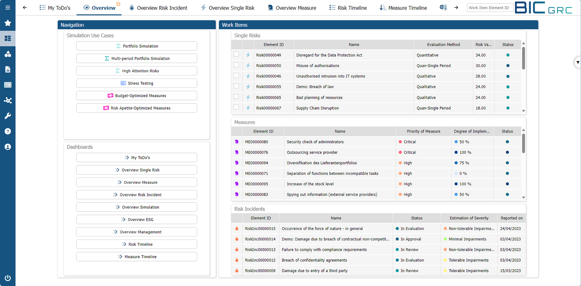 screenshot of BIC GRC
